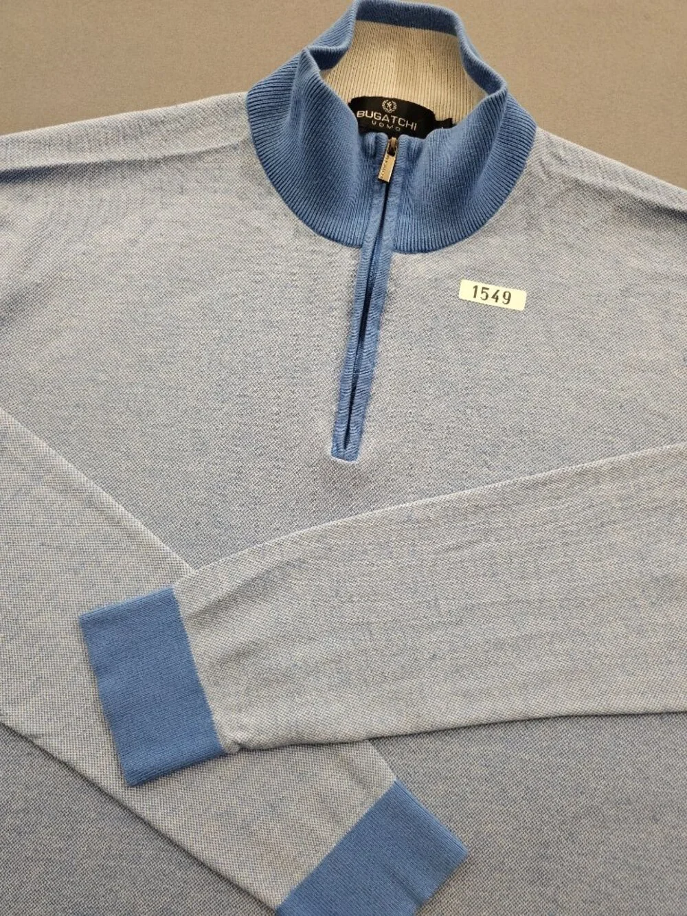 Bugatchi Men's Double Sided Pique Heather Quarter Zip Pullover Sweater Blue L - Picture 4 of 5